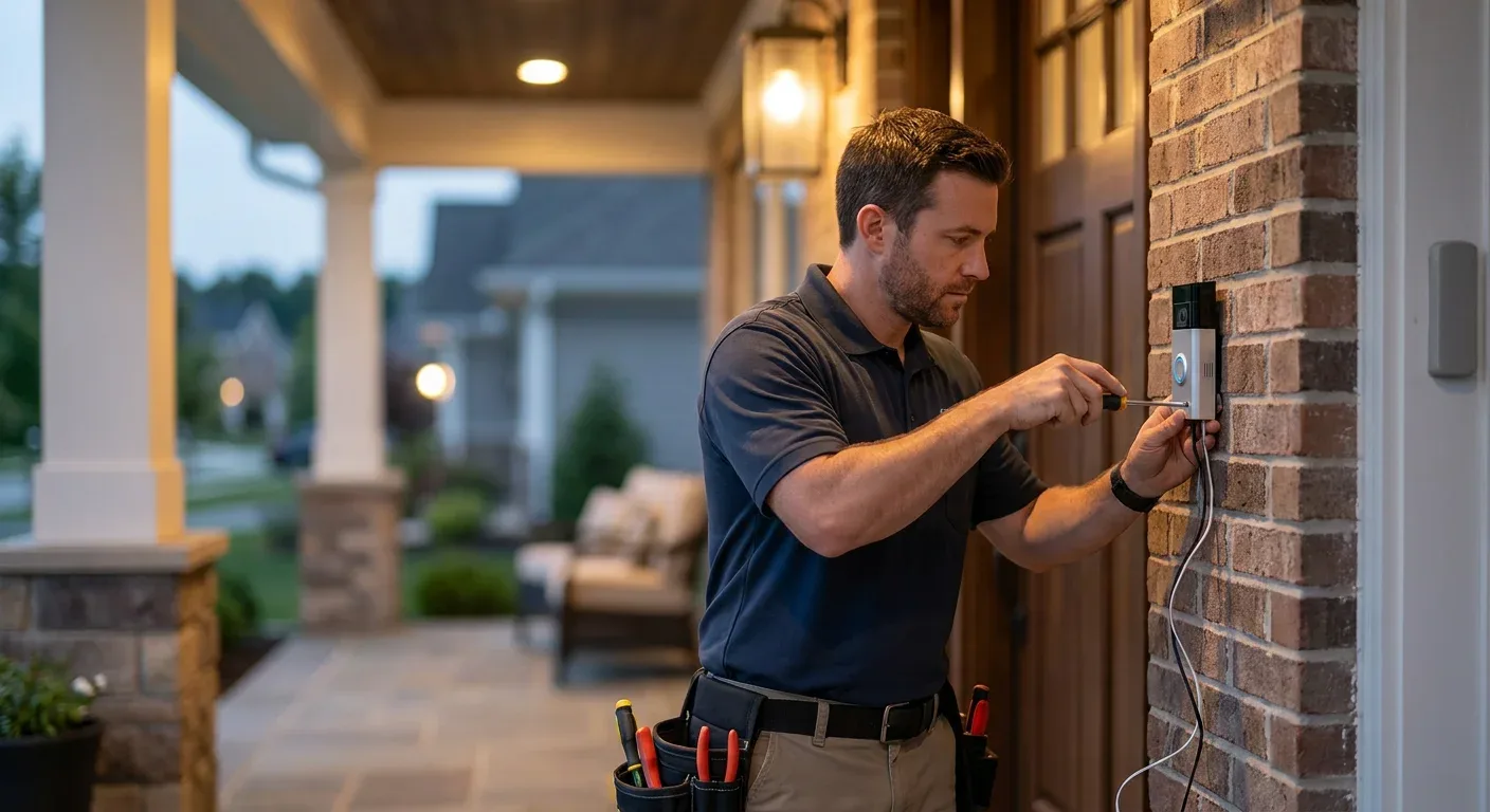 Electrician installing Ring doorbell