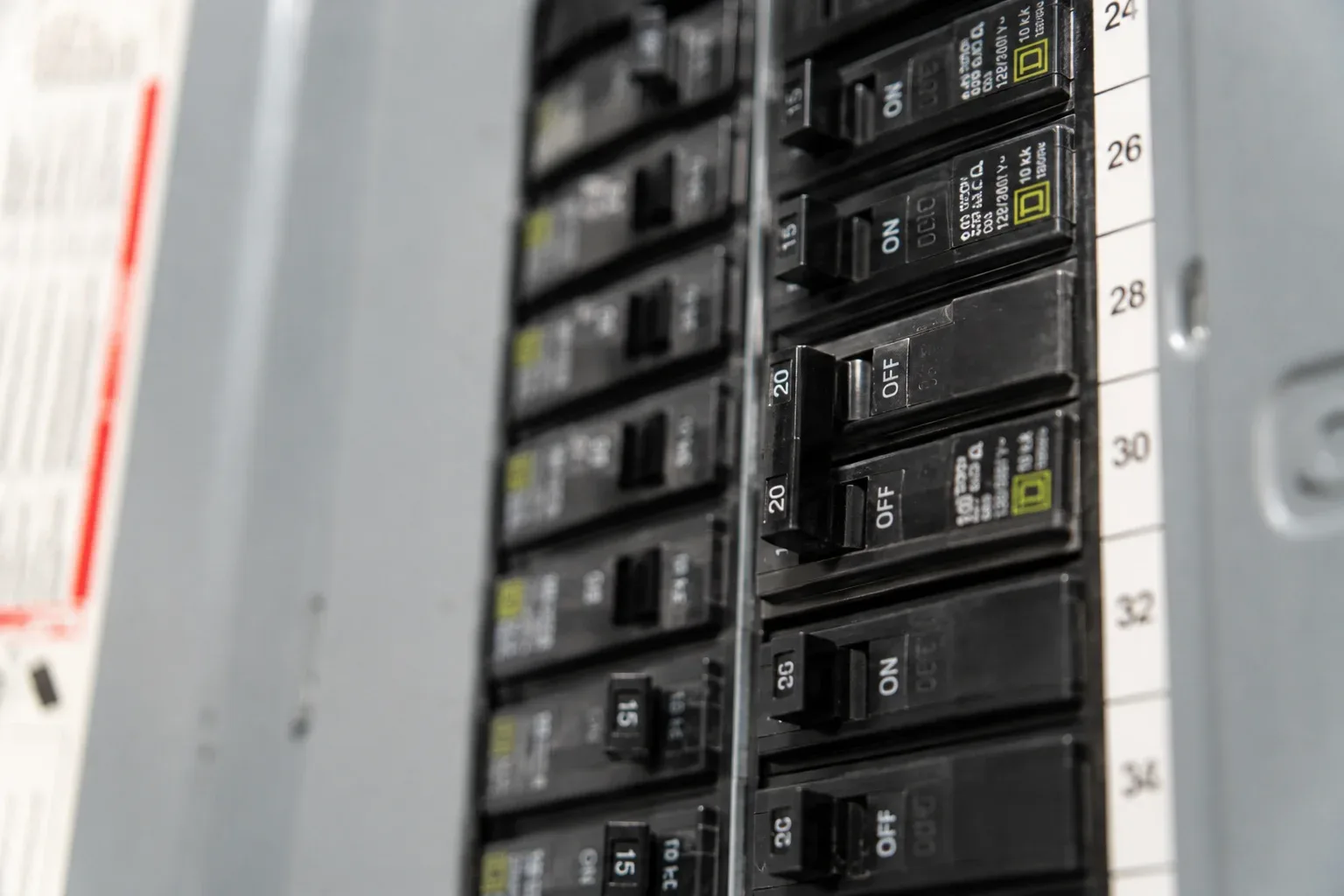 Close-up of electrical circuit breakers