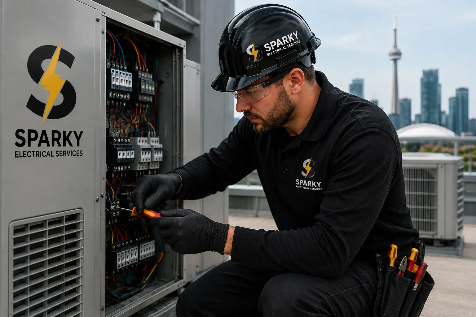 Electrician repairing a home electrical panel