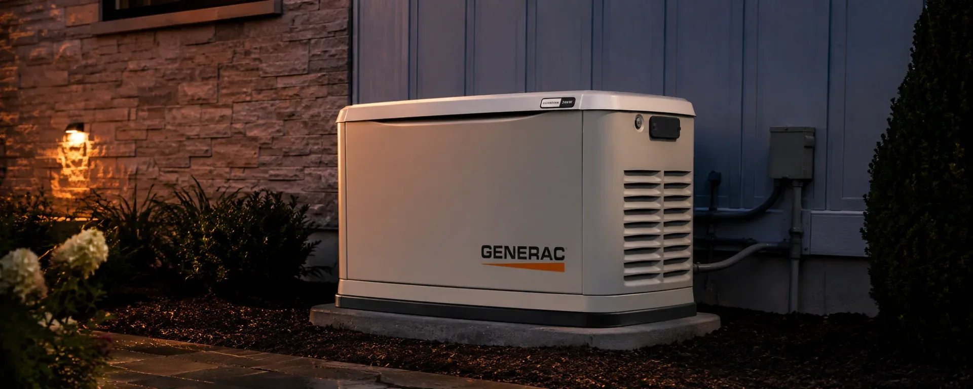 Residential backup generator outside a house