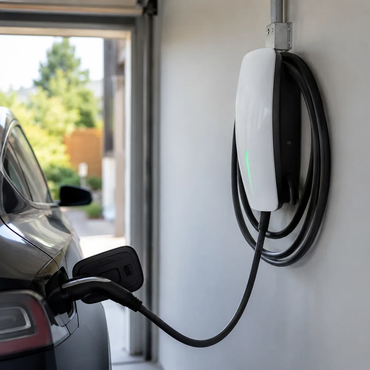 Electric vehicle charging from a home garage charger