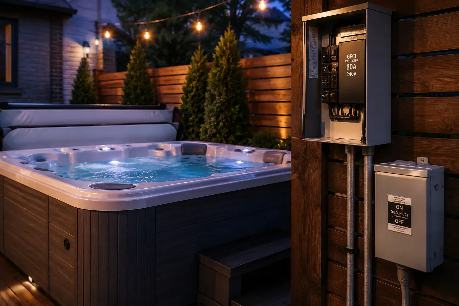 Hot tub with GFCI-protected electrical panel
