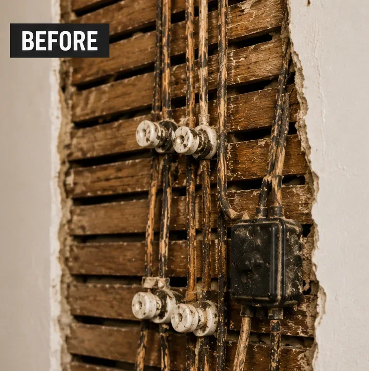 Outdated electrical wiring before replacement