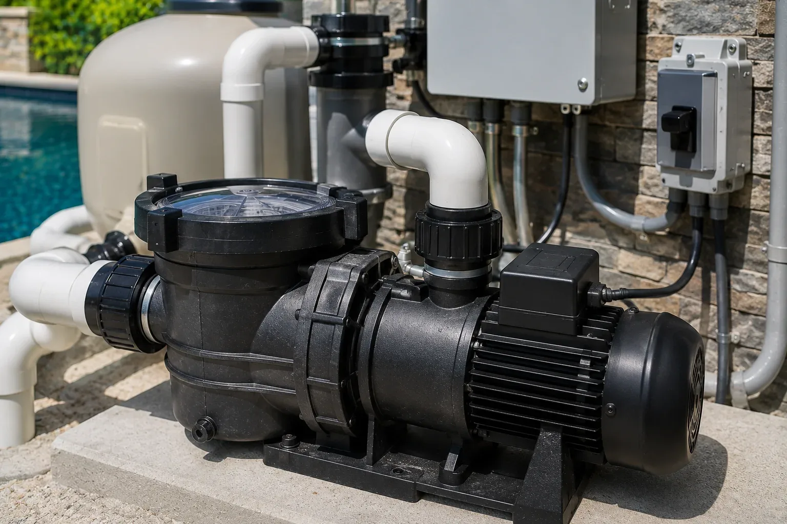 Pool pump with electrical disconnect and wiring