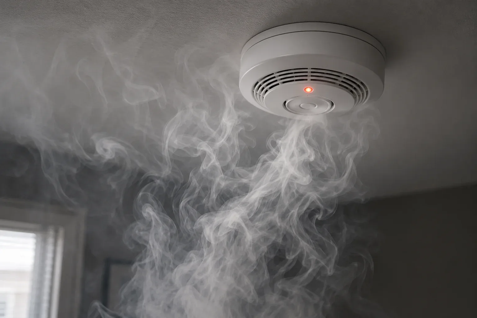 Ceiling smoke detector responding to smoke