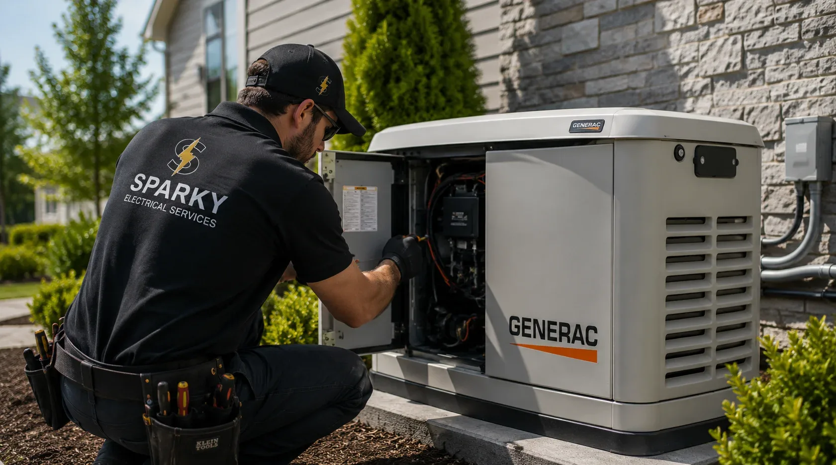 Sparky electrician servicing a standby generator