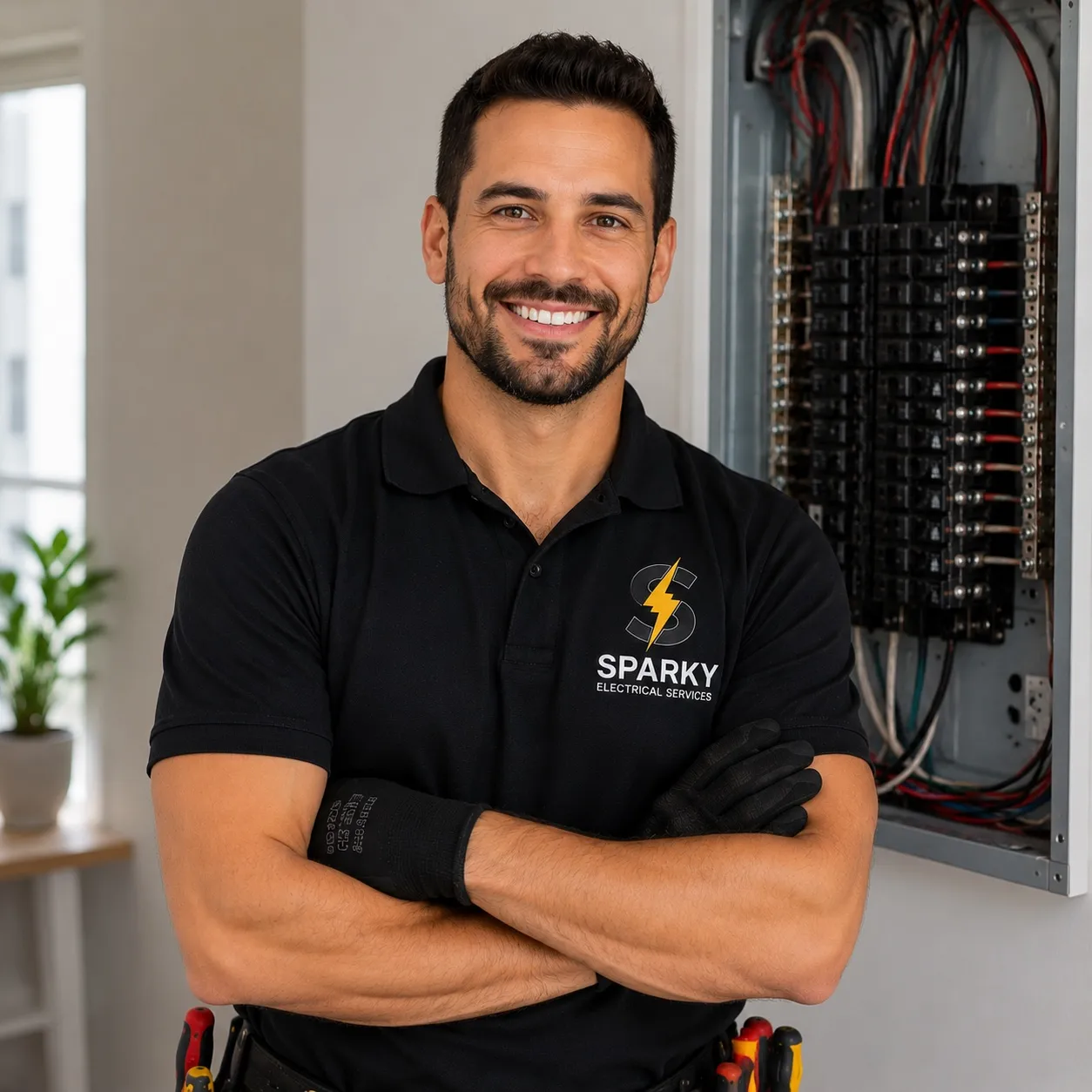 Electrician wiring a residential electrical panel